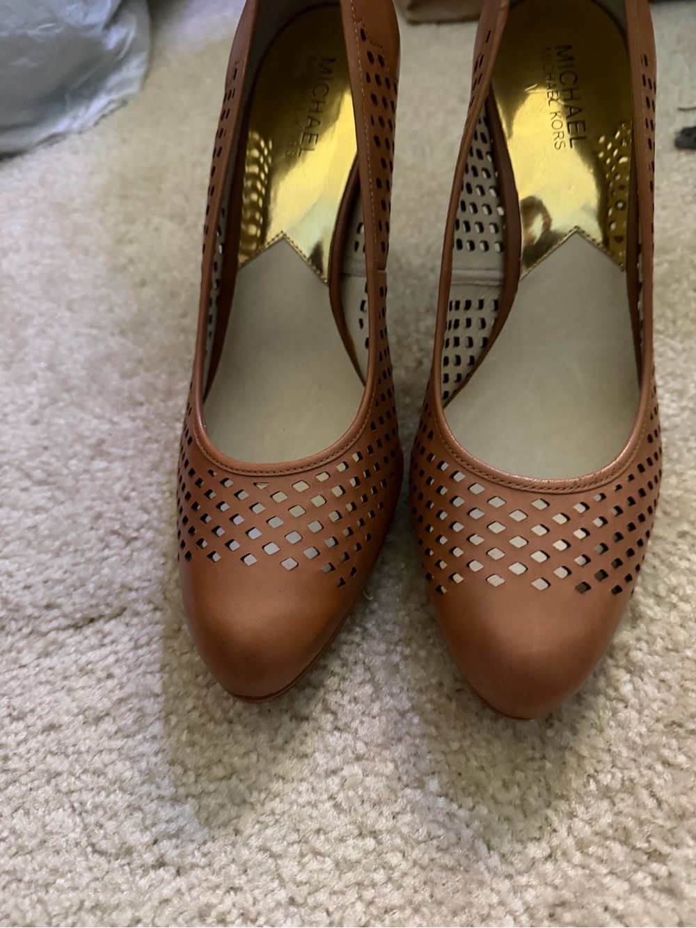 MICHAEL Michael Kors Tan Perforated Leather Pumps